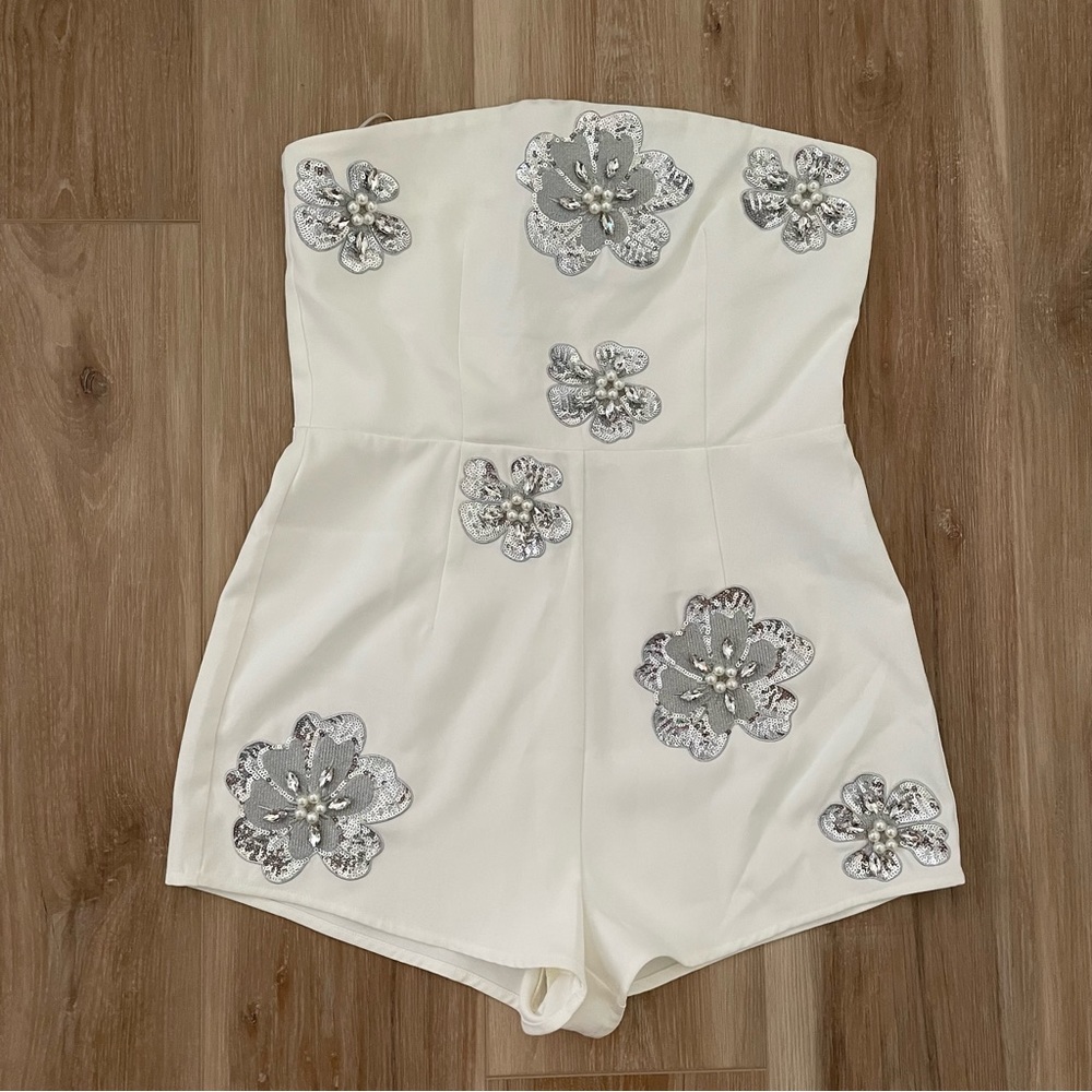 Nasty Gal Premium Flower Sequin Tailored Romper 6